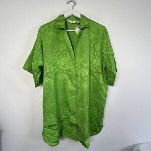 Victoria's Secret Womens Green Short Sleeve Button-Up Sleep Shirt M/L Green New
